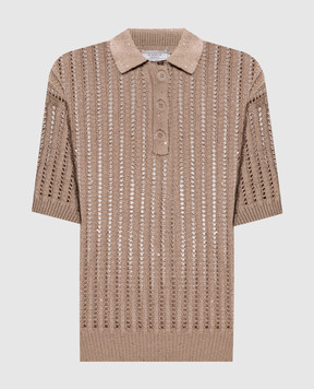 Peserico Коричневе ажурне поло з паєтками A99081F0509110