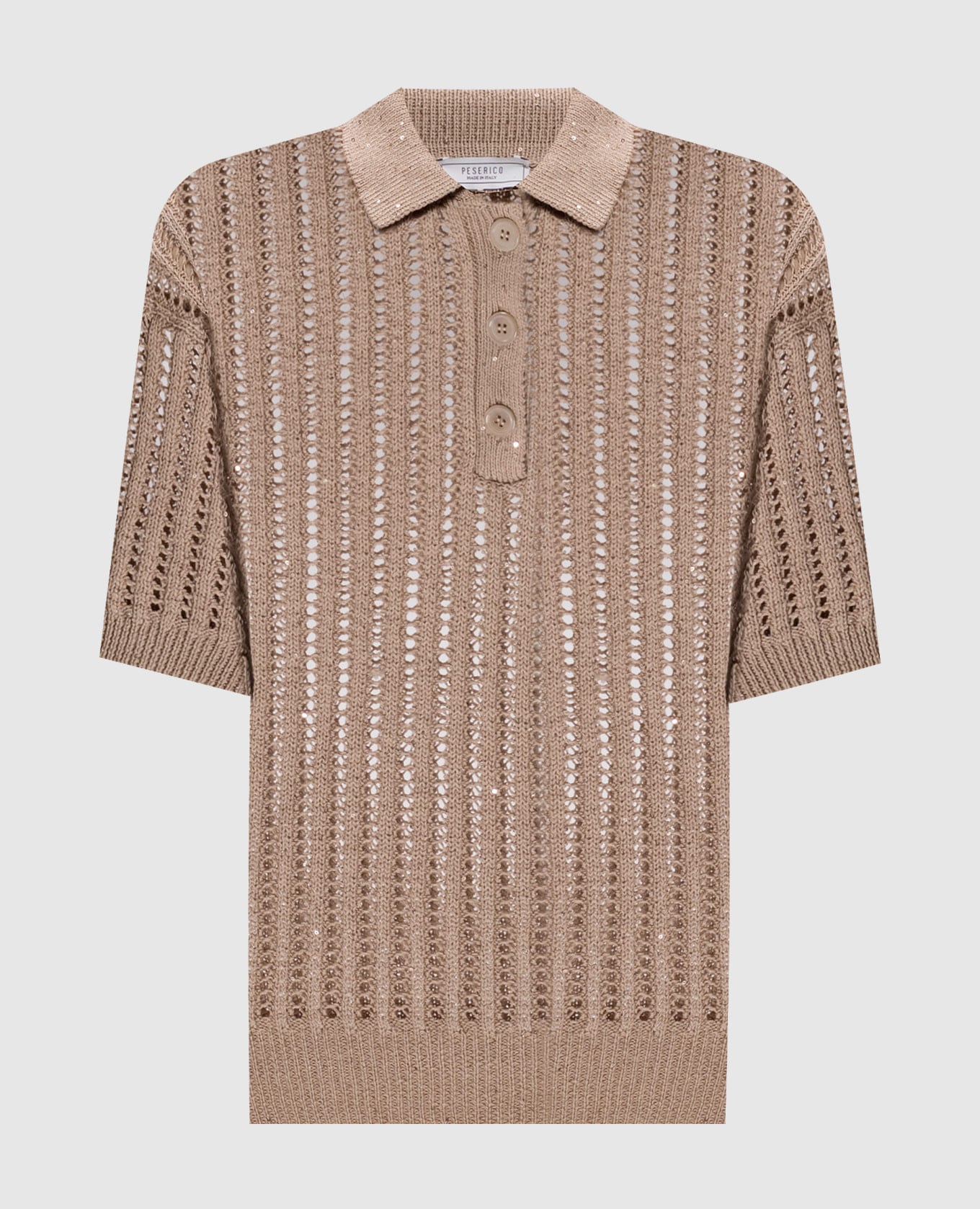 Коричневое ажурное поло с пайетками