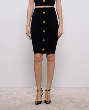 Balmain Черная юбка карандаш с брендовыми заклепками GF1LC018KJ43