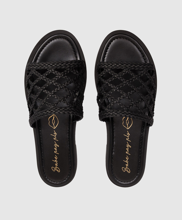 Babe Pay Pls Чорні шкіряні шльопанці з плетінням SLIPY зображення 4
