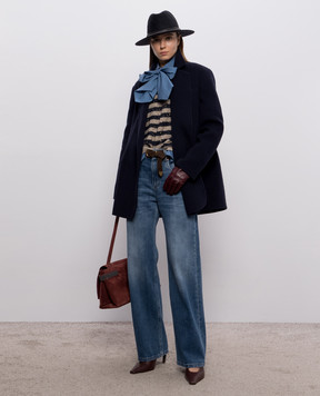Brunello Cucinelli Коричневый свитер из шерсти в кашемире в полоску MGY563700P
