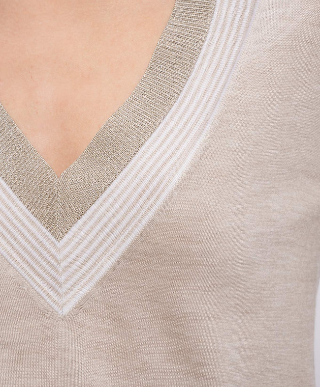 Brunello Cucinelli Бежевий пуловер з кашеміру та шовку з люрексом M13836722 зображення 5