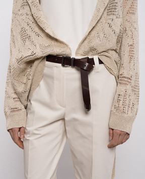 Brunello Cucinelli Коричневый кожаный ремень с цепочкой мониль M0DAYC296