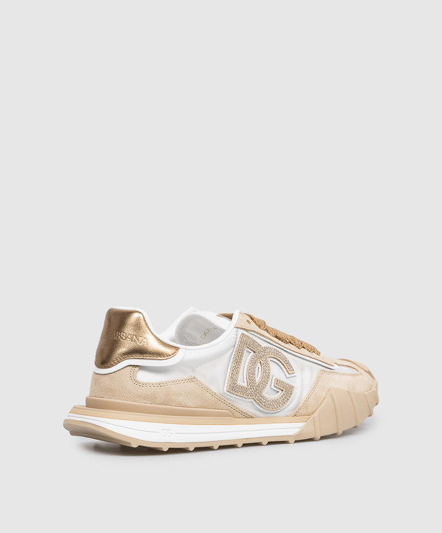 Dolce&Gabbana Бежевые комбинированные кроссовки Athletic с монохромной нашивкой с кристаллами CK2384A6N71 изображение 3