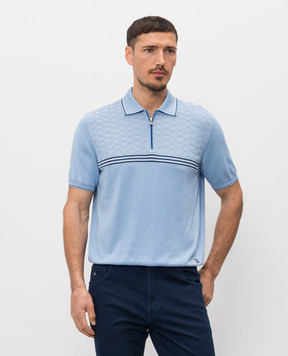 Stefano Ricci Блакитне поло з шовком з блискавкою K818117P31F26283