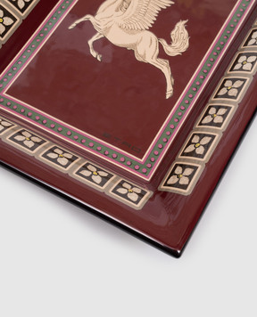 Etro Home Бордовый керамический лакированный поднос с брендовым принтом UHHE0004A3001