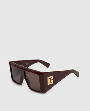 Balmain Бордові сонцезахисні окуляри B-Stage із золотом 18 карат BPS192C55