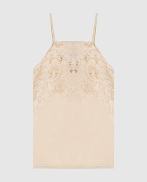Twinset Бежевий топ з льоном з вишивкою рішельє 261TP2311