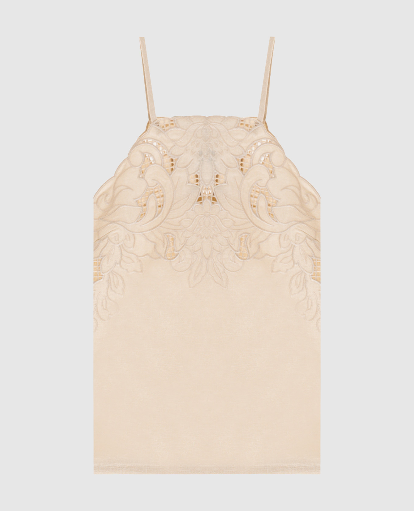 Бежевий топ з льоном з вишивкою рішельє