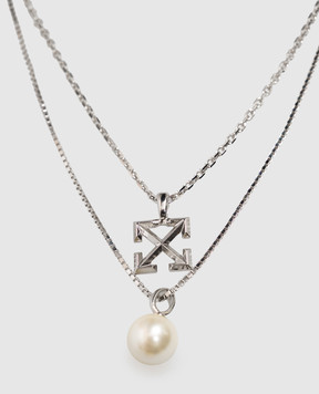 Off-White Сріблястий подвійний ланцюжок з емблемою OMOB166S26MET001