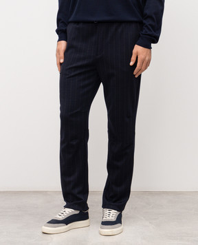 Sease Синие спортивные брюки с шерстью в полоску PT056TJ232