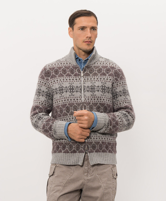 Brunello Cucinelli Серый кардиган с кашемиром в узор M22506316 изображение 3