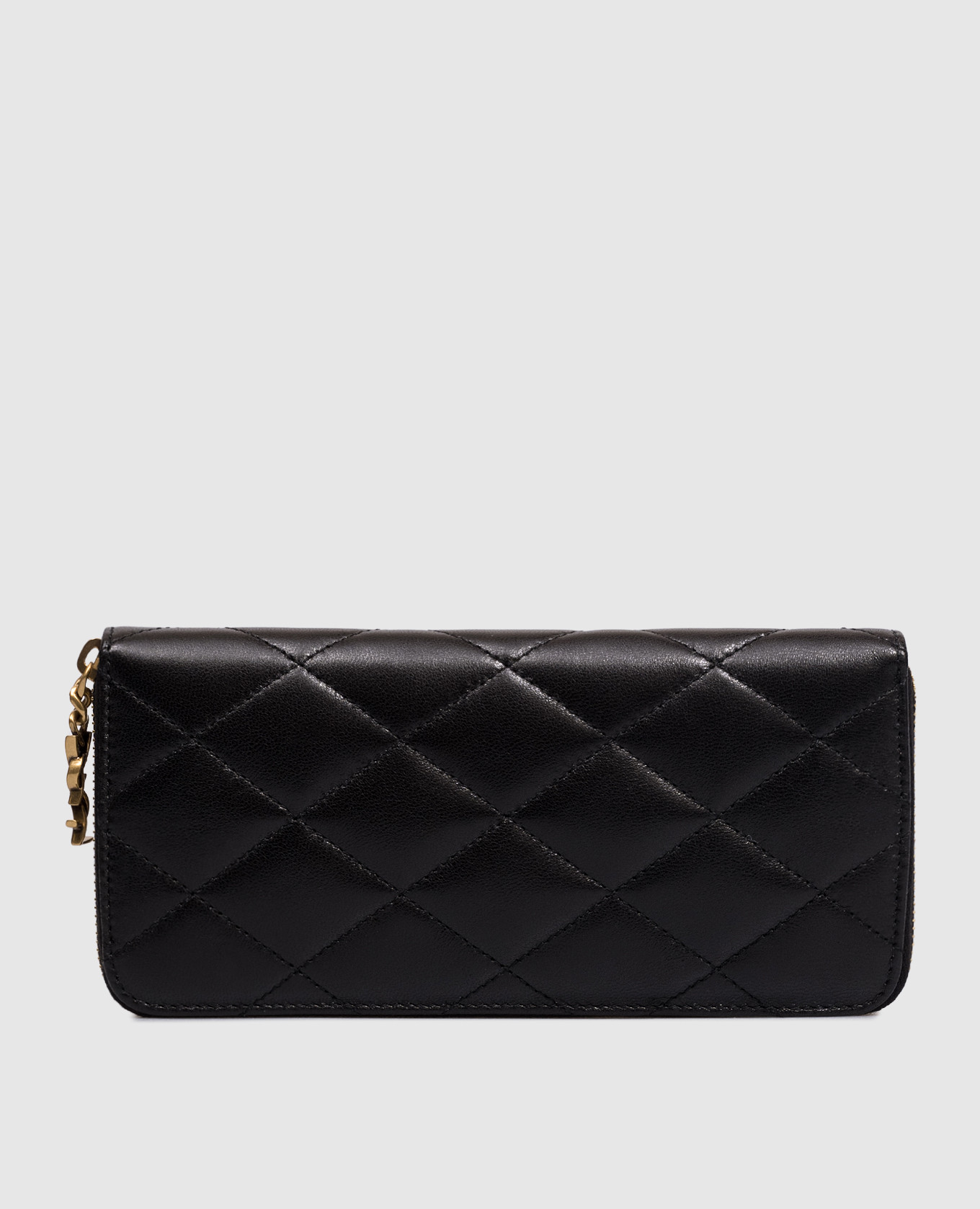 Черный кожаный кошелек с геометрической стежкой