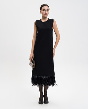 Jil Sander Черное платье миди с перьями J03CT0561J18352