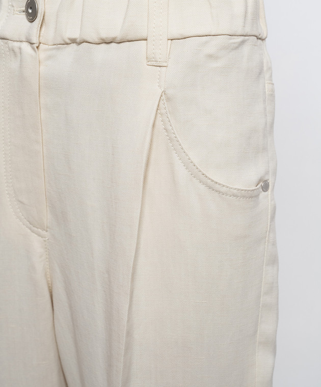 Brunello Cucinelli Штани кольору айворі з льоном MH126P9148 зображення 5