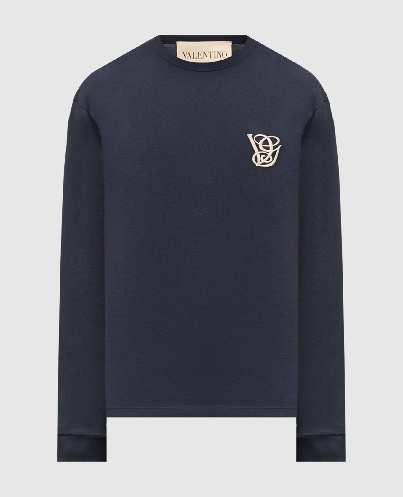 

Синий лонгслив с вышивкой монограммы логотипа, Лонгсливы