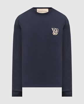 Valentino Синий лонгслив с вышивкой монограммы логотипа 8V3MG18DBD5