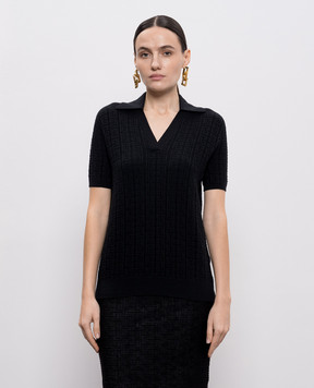 Balmain Черное поло из шерсти в узор GF1GB030KJ47