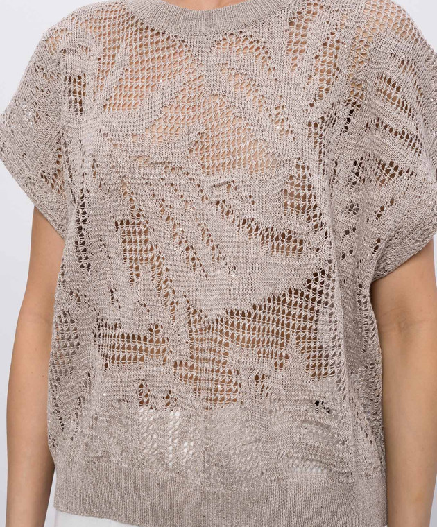 Brunello Cucinelli Бежевий топ з льону з паєтками MDT771010 зображення 5