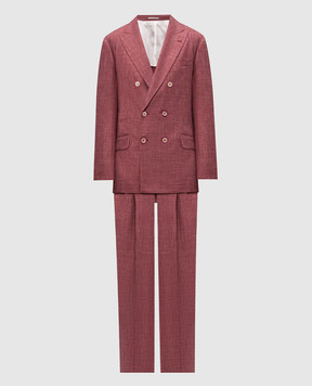 Brunello Cucinelli Бордовый костюм из шерсти, шелка и льна MZ401LDPH