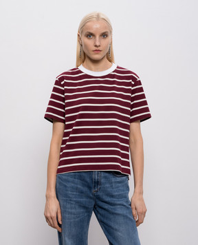 Brunello Cucinelli Бордовая футболка в полоску с цепочкой мониль MQ984ES800