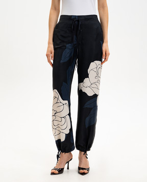 Victoria Beckham Черные джоггеры в цветочный принт 1126WTR006981B
