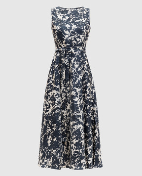 Max Mara Синее платье MARTINA из шелка в принт SMMMARTINA