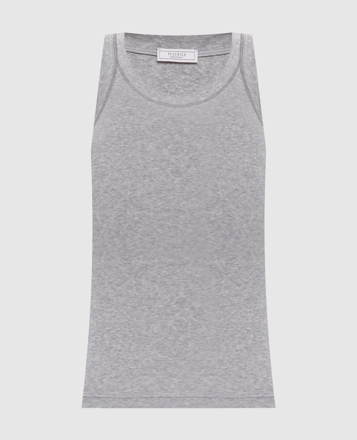 Серый меланжевый топ в рубчик с цепочкой