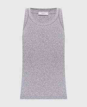 Peserico Сірий меланжевий топ в рубчик з ланцюжком A08623J005669