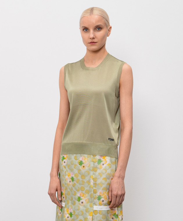 Fendi Топ кольору хакі з вишивкою логотипа FZXE84AW4V зображення 3