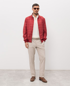 Stefano Ricci Красная куртка в клетку из кашемира, шелка и льна MZJ6100020C169HA