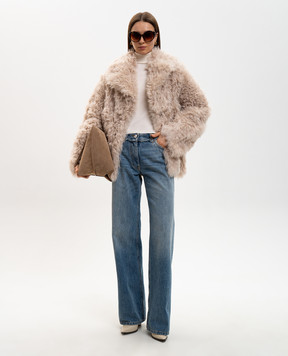Babe Pay Pls Бежевая дубленка с отложным воротником 2331VEGA