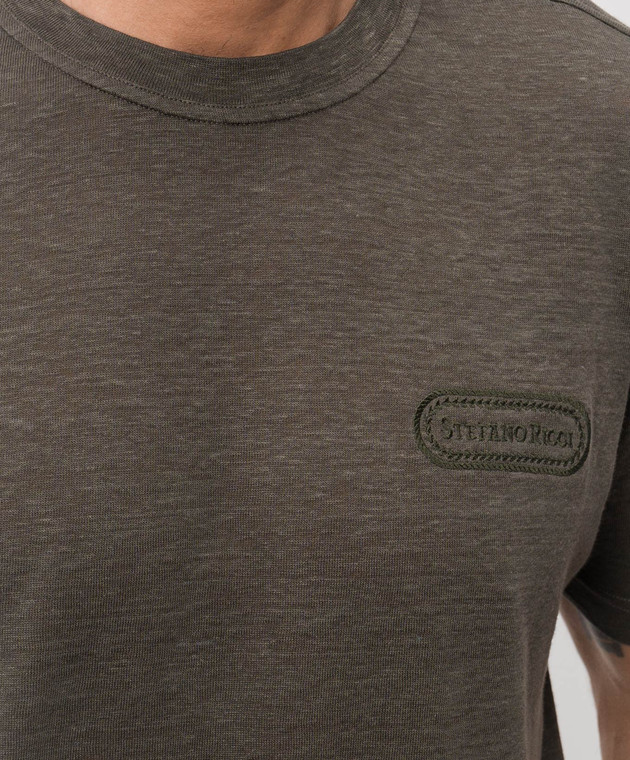 Stefano Ricci Футболка кольору хакі з льону K919071G10T26205 зображення 5