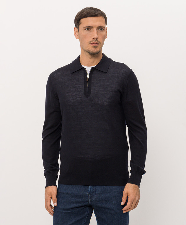Cashmere&Whiskey Синее поло из шерсти MU10151318465R изображение 3