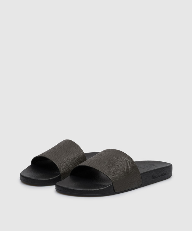 Stefano Ricci Коричневые кожаные слайдеры UG31G760VD изображение 2