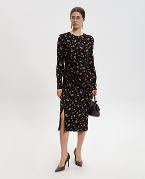 Dolce&Gabbana Черное платье миди с шелком в принт F60G7TFSA8F