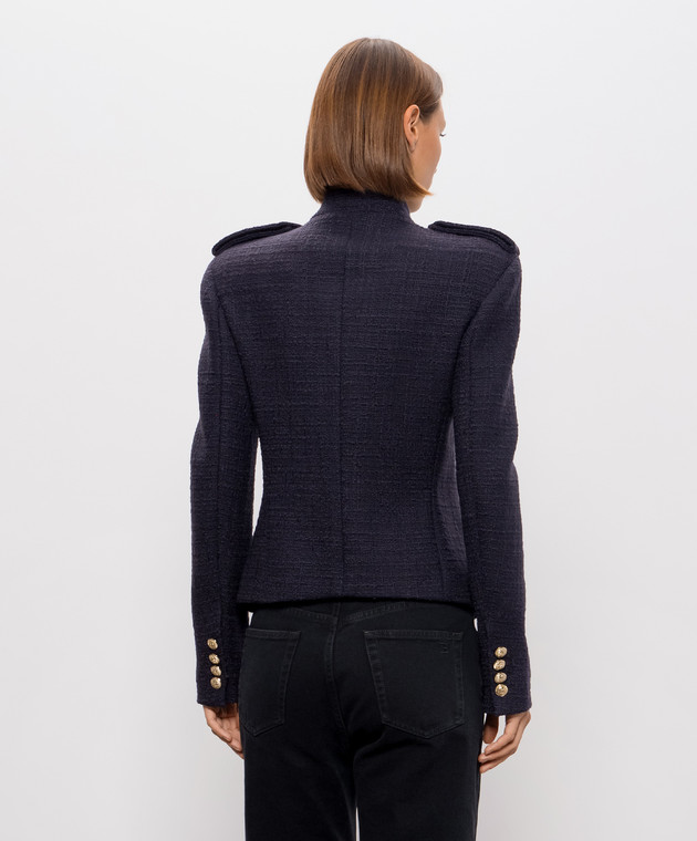 Balmain Фиолетовый двубортный твидовый жакет из шерсти JA0000000059 изображение 4