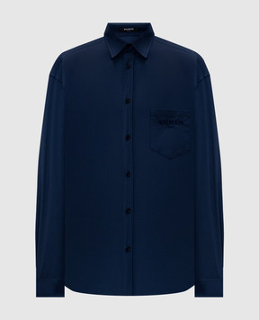Balmain Синя сорочка з вишивкою логотипа HH1HS590CG76