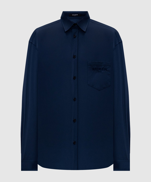 Balmain Синя сорочка з вишивкою логотипа HH1HS590CG76