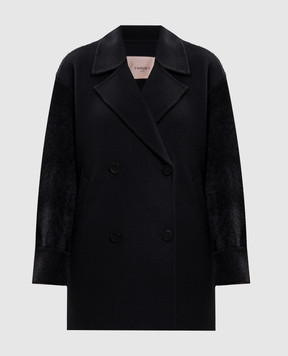 Twinset Черное двубортное пальто с шерстью 262TP2490