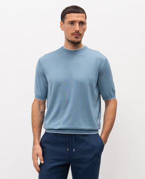 Stefano Ricci Голубая футболка из шелка K616006G12F26102