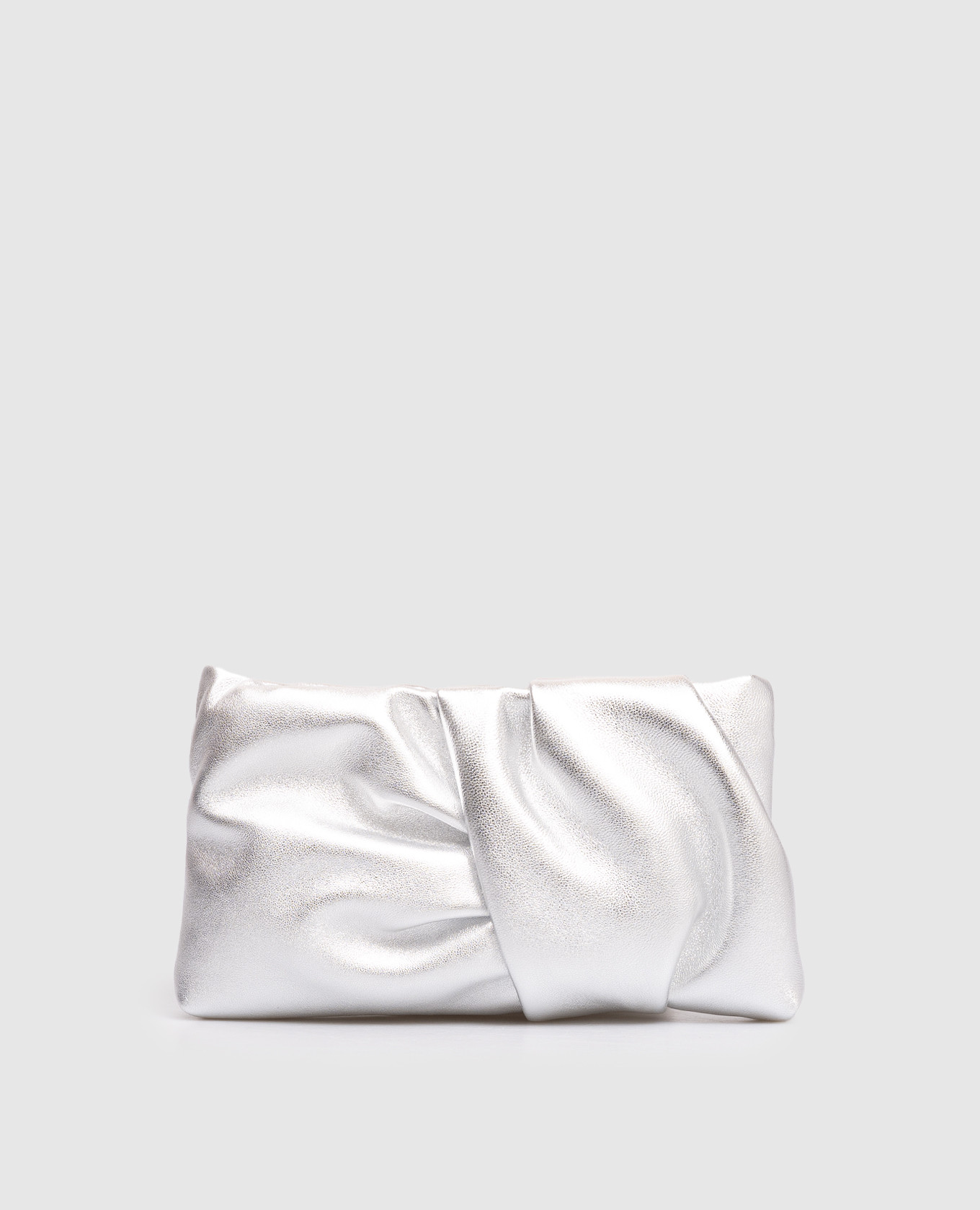 Серебристый кожаный клатч Bonny