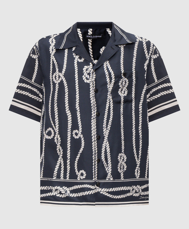 Dolce&Gabbana Синяя рубашка из шелка в принт G5JH9THI143