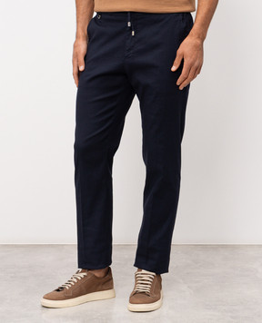 Stefano Ricci Голубые брюки с леном с вышивкой монограммы логотипа M1T610005BLCTL1U