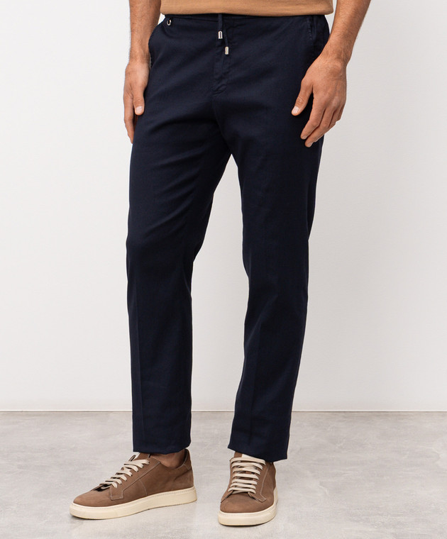 Stefano Ricci Голубые брюки с леном с вышивкой монограммы логотипа M1T610005BLCTL1U изображение 3