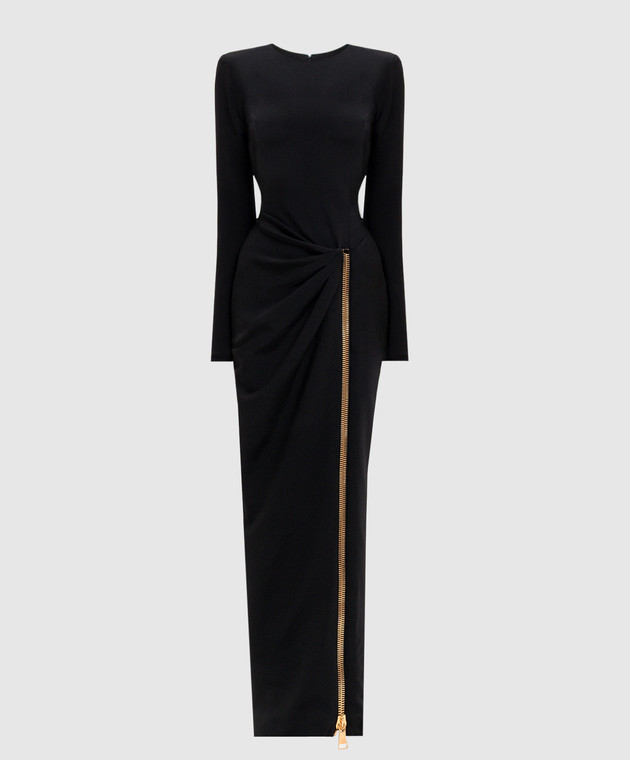 Balmain Чорна сукня з блискавкою максі HF1RR834JL05