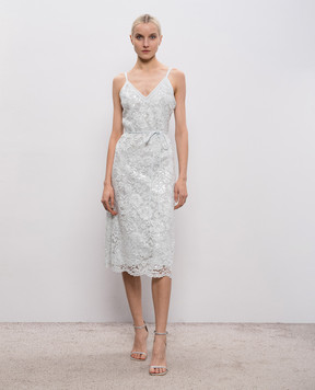 Twinset Зеленое платье миди из кружева с пайетками 261TP2630