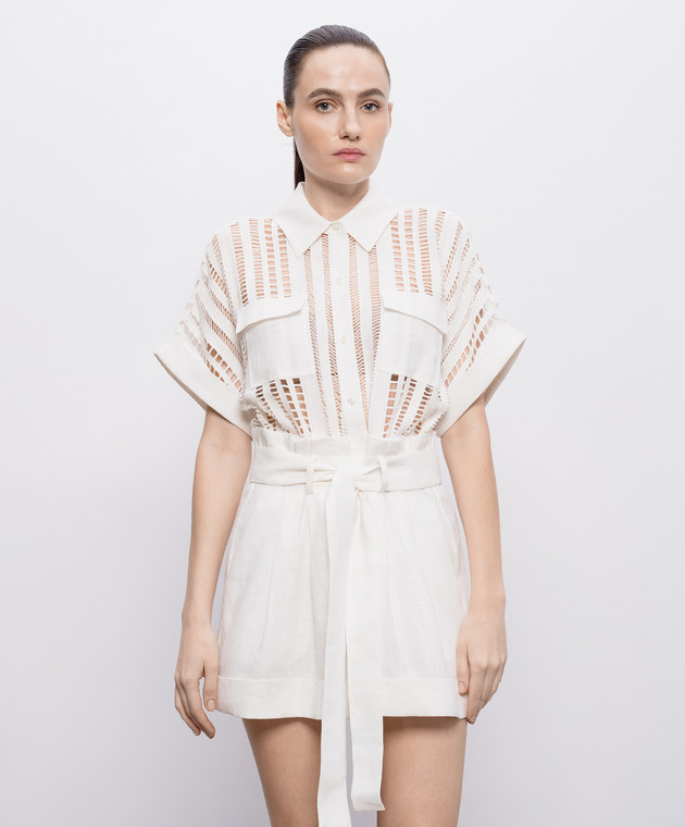 Christy Lynn Білий комбінезон Madeleine з льоном CLJS12N22 зображення 3