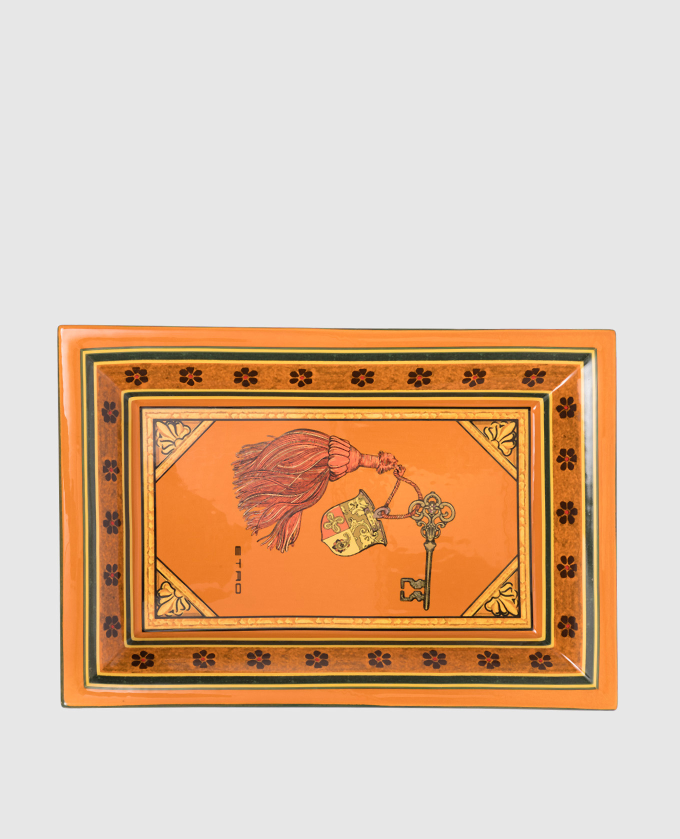 Коричневый керамический лакированный поднос с принтом