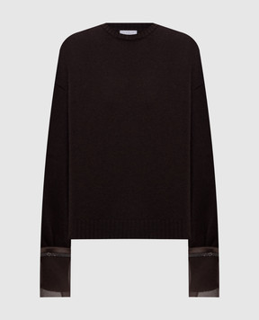 Brunello Cucinelli Коричневий светр з кашеміру зі знімними манжетами M12747000